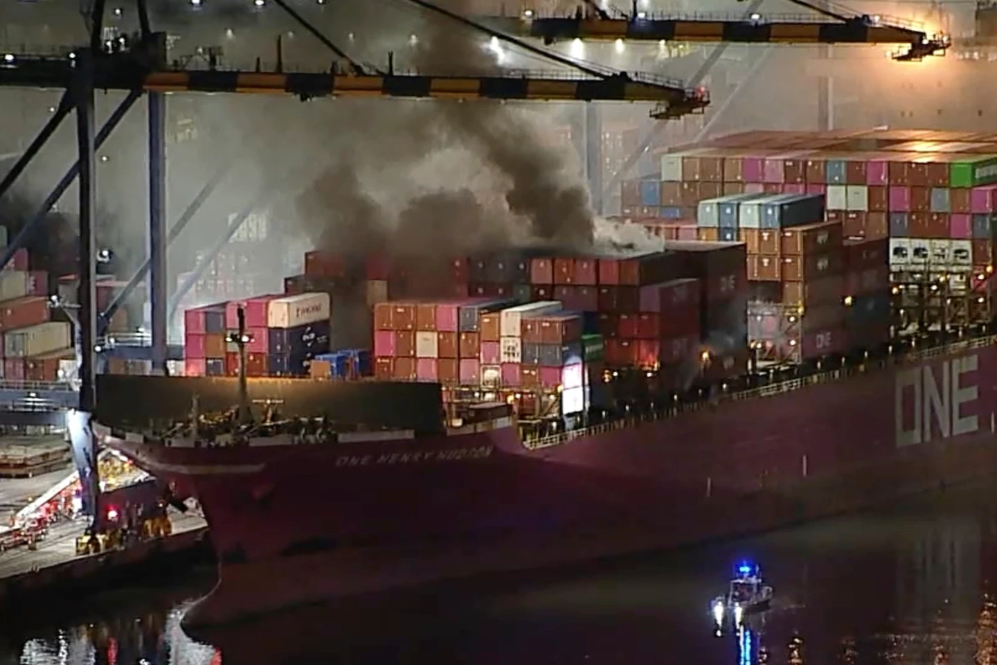 Fire Continues to Rage on Container Ship in Los Angeles