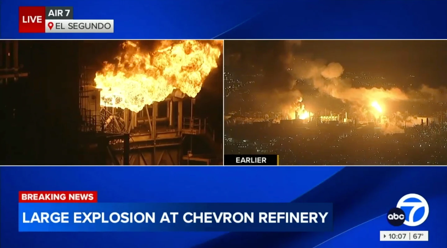 Massive Fire Breaks Out at Chevron Refinery in El Segundo, California